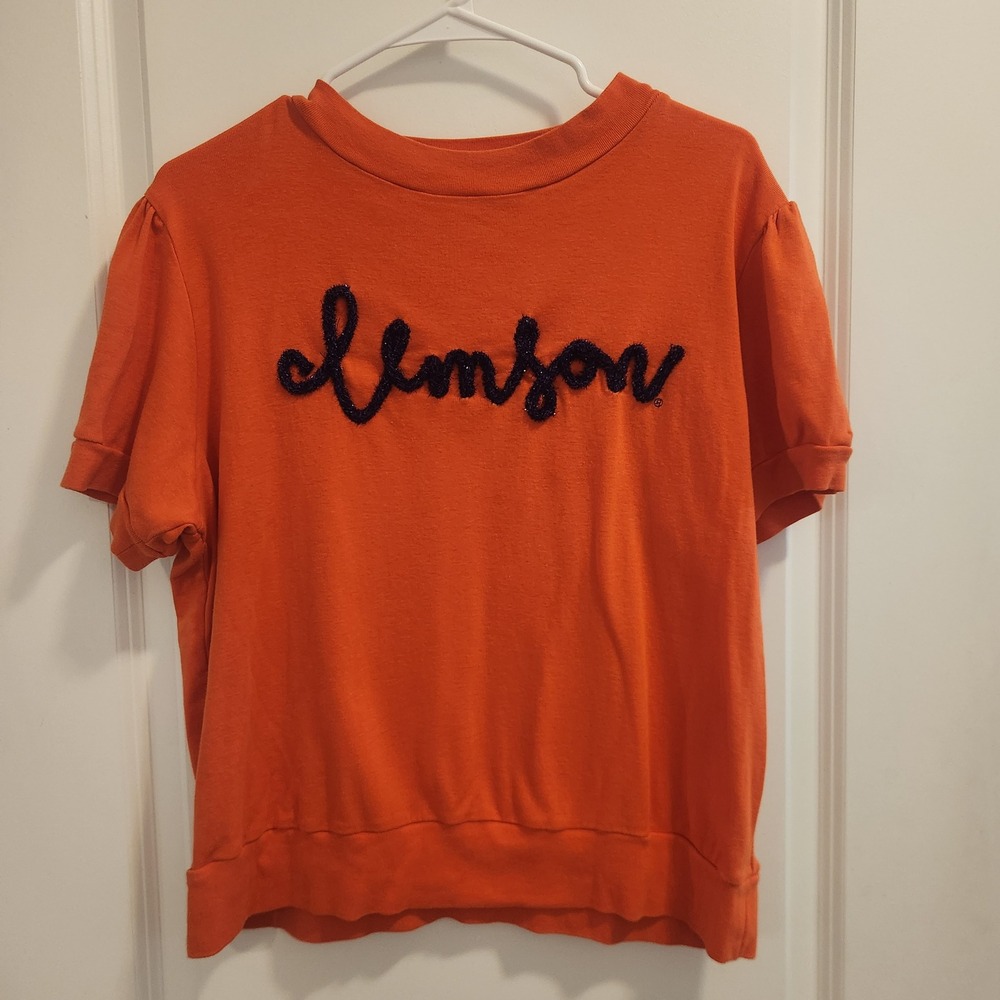 Stewart Simmons Clemson Tigers Orange Puff Sleeve Sweatshirt Chenille Patch XL